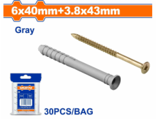 Wadfow Hmoždinka natloukací 6x40mm+vrut 3.8x43mm, sada 30 ks