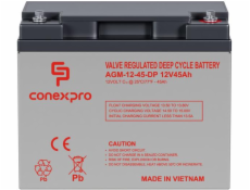 Baterie Conexpro AGM-12-45-DP VRLA AGM 12V/45Ah, M6, Deep cycle, živ. 10 let 