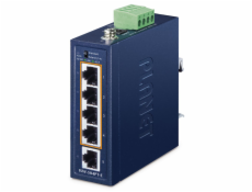 Planet ISW-504PT-E průmyslový kompaktní switch, 1x10/100TX, 4x10/100TX PoE+ 802.3at 120W, -40~75°C, 48-55VDC , IP40