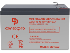 Baterie Conexpro AGM-12-12-DP VRLA AGM 12V/12Ah, F2, Deep cycle, živ. 10 let 
