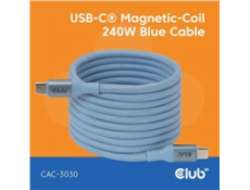 Club3D Kabel magnetický USB-C, 240W PD3.1, 480 Mbps, 2m, modrá