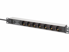 Digitus Prodlužovací kabel PDU Rack 19  s přepěťovou ochranou + filtrem EMI/RFI, 7 zásuvek Schuko CEE 7/3, kabel 2 m, zástrčka Unischuko CEE 7/7, 16 A
