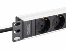 Digitus PDU Rack 19 , 9 zásuvek Schuko CEE 7/3 (45°), kabel 2 m, vidlice IEC C20, 16 A, hliník