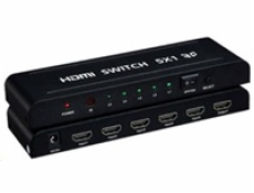PREMIUMCORD HDMI switch 5:1 kovový s dálkovým ovladačem a napájecím adaptérem
