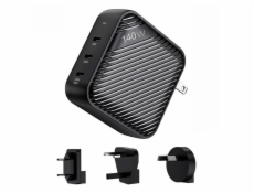 Nástěnná nabíječka INVZI GanHub 3x USB-C, 140 W, EU/UK/AU/USA (černá)
