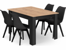Leobert Set obdélníkový stůl 120x80 řemeslný + 4 židle MARK černé