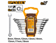 Ingco HKSPAR1082 Klíč očkoplochý račnový CrMo 8-19mm 8ks