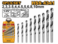 Ingco sada vrtáků spirálové HSS 9 ks