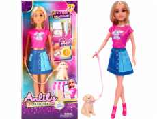 Panenka s pejskem na vodítku