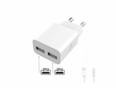 WG - Síťová nabíječka 2x USB-A 2,4A , Smart IC + kabel USB-A na Lightning, white