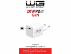 WG - Síťová nabíječka GaN 1x USB-C, PD 20W, 5V-9V-12V, bílá