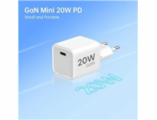 WG - Síťová nabíječka 1x USB-C PD 20W, 5V-9V-12V, kabel Type-C na Type-C, bílá
