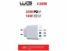 WG - Síťová nabíječka 3x USB, 1x USB-A QC 3.0 + 1x USB-A QC 3.0 + 1x USB-C PD 3.0, bílá