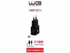 WG - Síťová nabíječka 1x USB-A, Quick Charge 3.0, 5V-9V-12V, + kabel USB-A na Type-C, černá