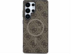 Guess kožené pouzdro MagSafe s barevným kroužkem 4G pro Samsung Galaxy S25 Ultra hnědé