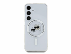 Karl Lagerfeld Pouzdro Button Karl & Choupette Heads s potiskem loga MagSafe pro Samsung Galaxy S25 bílé