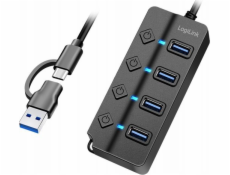 LogiLink HUB 4xUSB-A, Gen1, 4x ON/OFF, černý