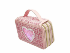 Nice Tvídový penál, 3 úrovně, světle růžový