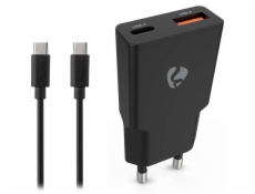 NEDIS síťová nabíječka/ 30 W/ PD 3.0/ rychlé nabíjení/ 1.5 / 2.0 / 2.22 / 3.0 A/ USB-A/ USB-C/ černá/ kabel 1,5m