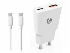 NEDIS síťová nabíječka/ 30 W/ PD 3.0/ rychlé nabíjení/ 1.5 / 2.0 / 2.22 / 3.0 A/ USB-A/ USB-C/ bílá/ kabel 1,5m