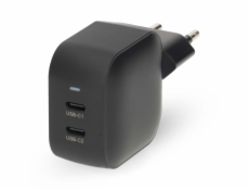 NEDIS síťová nabíječka/ 45 W/ PD 3.0/ rychlé nabíjení/ 2.25 / 3.0 A/ 2x USB-C/ černá