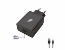 WG - Síťová nabíječka 1x USB-A 22,5W, SuperCharge, 5V-9V-12V, + kabel USB-A na Type-C (5A), černá
