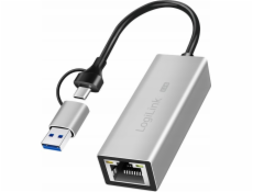 LogiLink Adaptér USB-A/-C na 2,5G Ethernet, šedý