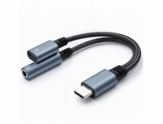 Qoltec Adaptér USB-C 2v1 | USB-C | Jack 3,5 mm | PD 15W | 10 cm