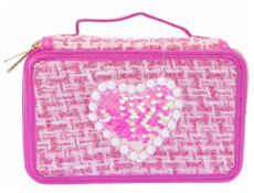 Nice Tvídový penál, 3 úrovně, tmavě růžový