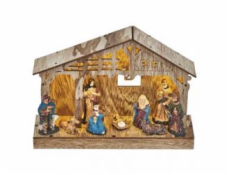 LED vánoční betlém dřevěný, 19 cm, 3x AA, vnitřní, teplá bílá, časovač