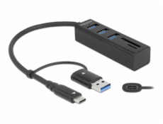 DeLOCK 3portový USB 3.2 Gen 1 Hub + čítačka SD a Micro SD kariet s pripojením USB typu C alebo USB typu A, USB Hub