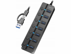 LogiLink HUB USB3.2 Gen1, 7x USB-A, 7x ON/OFF, černý