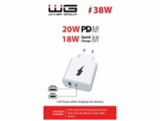 WG - Síťová nabíječka 2x USB 38W, 1x USB-C PD 20W + 1x USB-A QC 3.0 18W, bílá