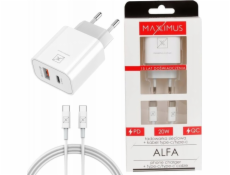 Maxximus Nabíječka MX ALFA 20W PD+QC, USB-A+C + C/C KABEL 20W PD, BÍLÁ