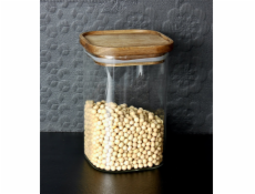 5five Skleněná nádoba s víkem z akáciového dřeva, 1 l