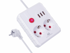 Maclean Prodlužovací kabel 2 zásuvky MCE387 W 3xUSB, 110-240V AC 50/60Hz, 2,1A max. 2500W, 1,5m, bílý
