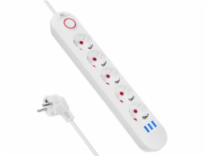Maclean Prodlužovací kabel 5 zásuvek MCE395 W 3xUSB, 110-240V AC 50/60Hz, 2,1A max. 2500W, bílý