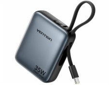 Powerbank Vention 10000mAh 35W PD z wbudowanym kablem USB-C szary