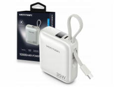Powerbank Vention 10000mAh 35W PD z wbudowanym kablem USB-C beżowy