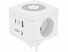 KERG SMART – NAPÁJECÍ KOSTKA SE 2 ZÁSUVKAMI + NABÍJEČKA USB-A+USB-C + LED LAMPKA 16A/250V~ M02730