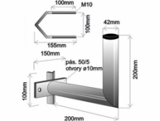 Držák antény na stožár s vinklem, galvanický zinek, délka 20cm