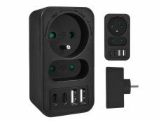 Proudová zásuvka Maclean x2 + 4xUSB, rozbočovač se 2 zásuvkami, 2xUSB A, 2xUSB C PD 20W, 1x16A + 1x6A, MCE249 F/B