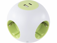 REV PowerGlobe Steckdosenwürfel 4-fach USB weiß-gr.1,4m015408112