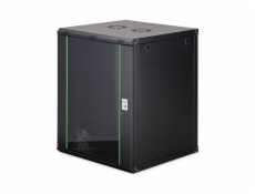 Digitus Dynamická 19  nástěnná síťová rozvaděčová skříň 16U, 785x600x600 mm, skleněné dveře, černá, nesestavená, 60 kg