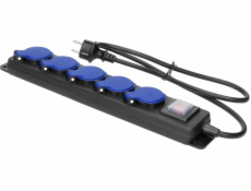 Orno Prodlužovací kabel do dílny s vypínačem, vodotěsný, 5 zásuvek 2P+Z, IP44, gumový kabel, H05RR-F 3x1,5 mm2, délka 5 m