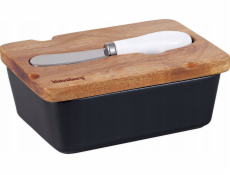 Klausberg KB-7784 PORCELÁNOVÁ MÁSLOVÁ MISKA S NŮŽEM, AKÁCIOVÉ VÍČKO, ČERNÁ
