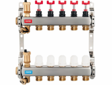 Ferro Nerezový rozdělovač 1, 6cestný s termostatickými ventily, průtokoměry, automatickými odvzdušňovacími ventily, vypouštěcími ventily a 3/4  niplemi