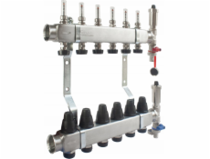 Ferro 11cestný nerezový rozdělovač INOX s průtokoměry, termostatickými ventily, vypouštěcími ventily a automatickými odvzdušňovacími ventily