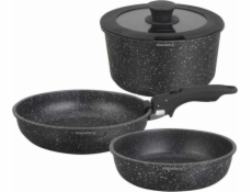 Sada hrnců s odnímatelnou rukojetí, sada 3 ks, černý mramor, Klausberg KB 7858