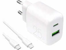 Puro PROLITE 25W USB-A / USB-C nabíječka do zásuvky + kabel USB-C - USB-C 1,2 m - bílá